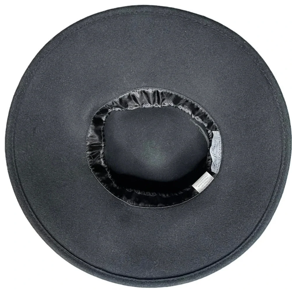 Fine Millinery by August Accessories Black Wool Hat Velvet and Feather W/Leaves - Picture 4 of 4
